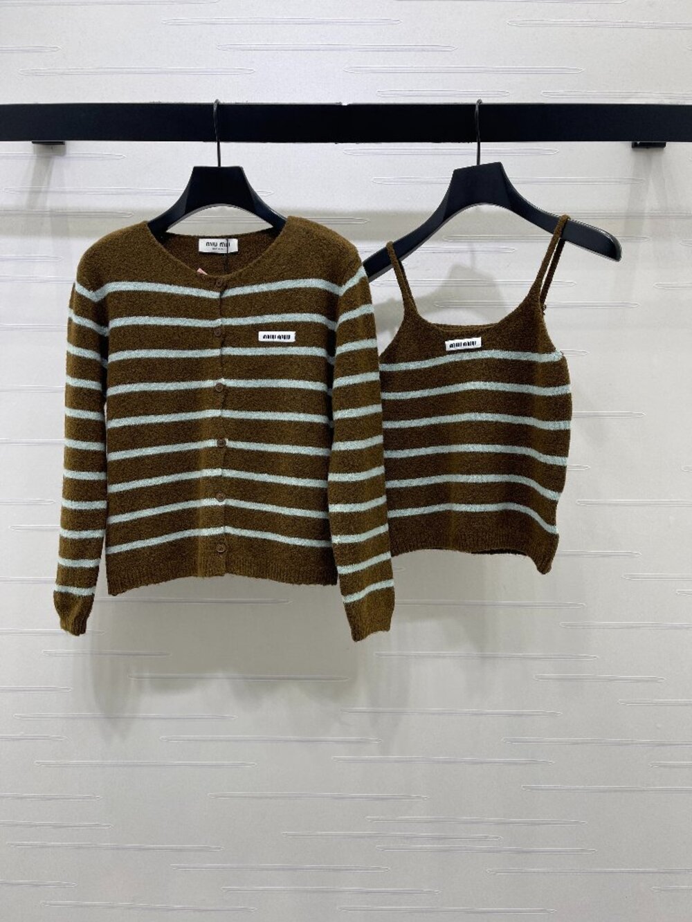Miu Miu Brown Striped Knit Cardigan & Cami Set